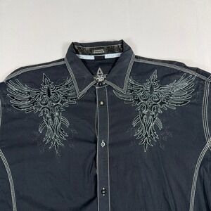 Roar Strength Refined Wing Embroidered Button Down Shirt 3XL Black Contrast